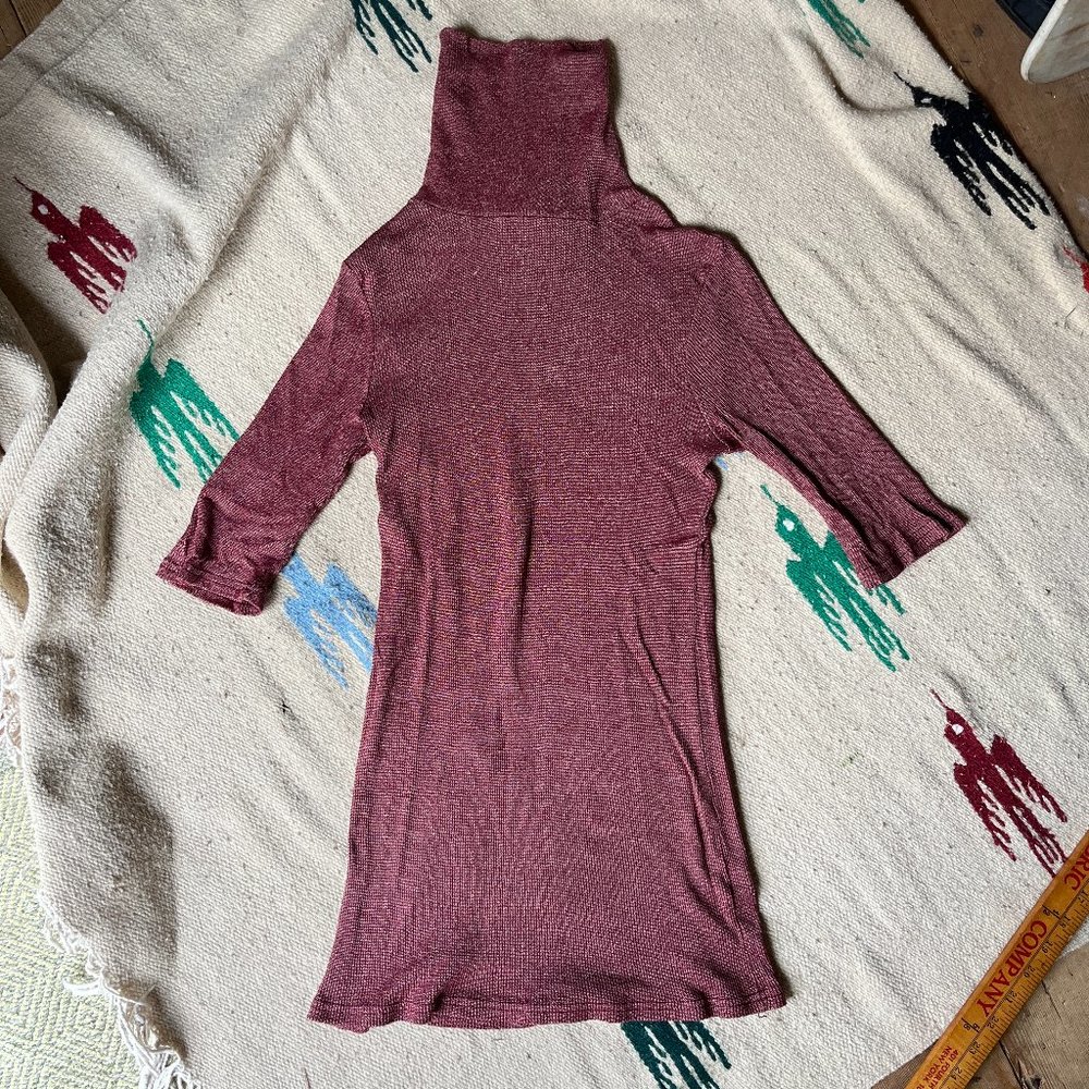 Soft Ribbed Burgundy Turtleneck Women's Top